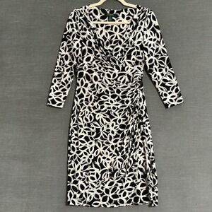 Lauren Ralph Lauren Dress 4 Black White Ruching Classic Party Career Cocktail